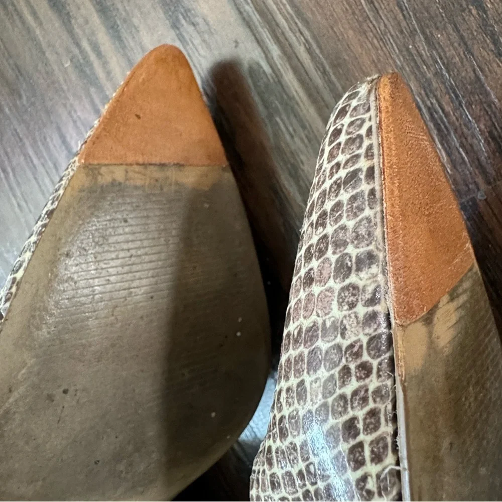 Nine West Womens High Heels Pumps Shoes Brown Career Animal Snakeskin Print
